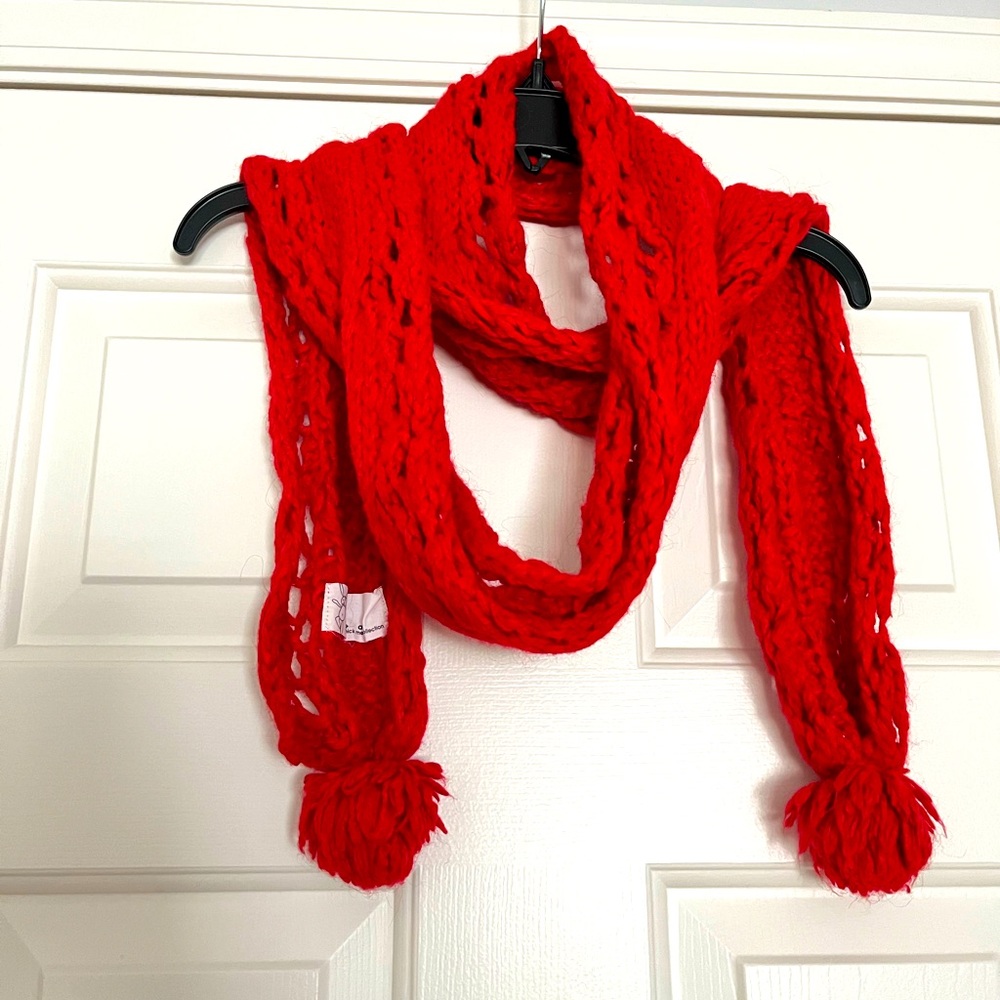 Japan Red Crochet scarf with pompom
